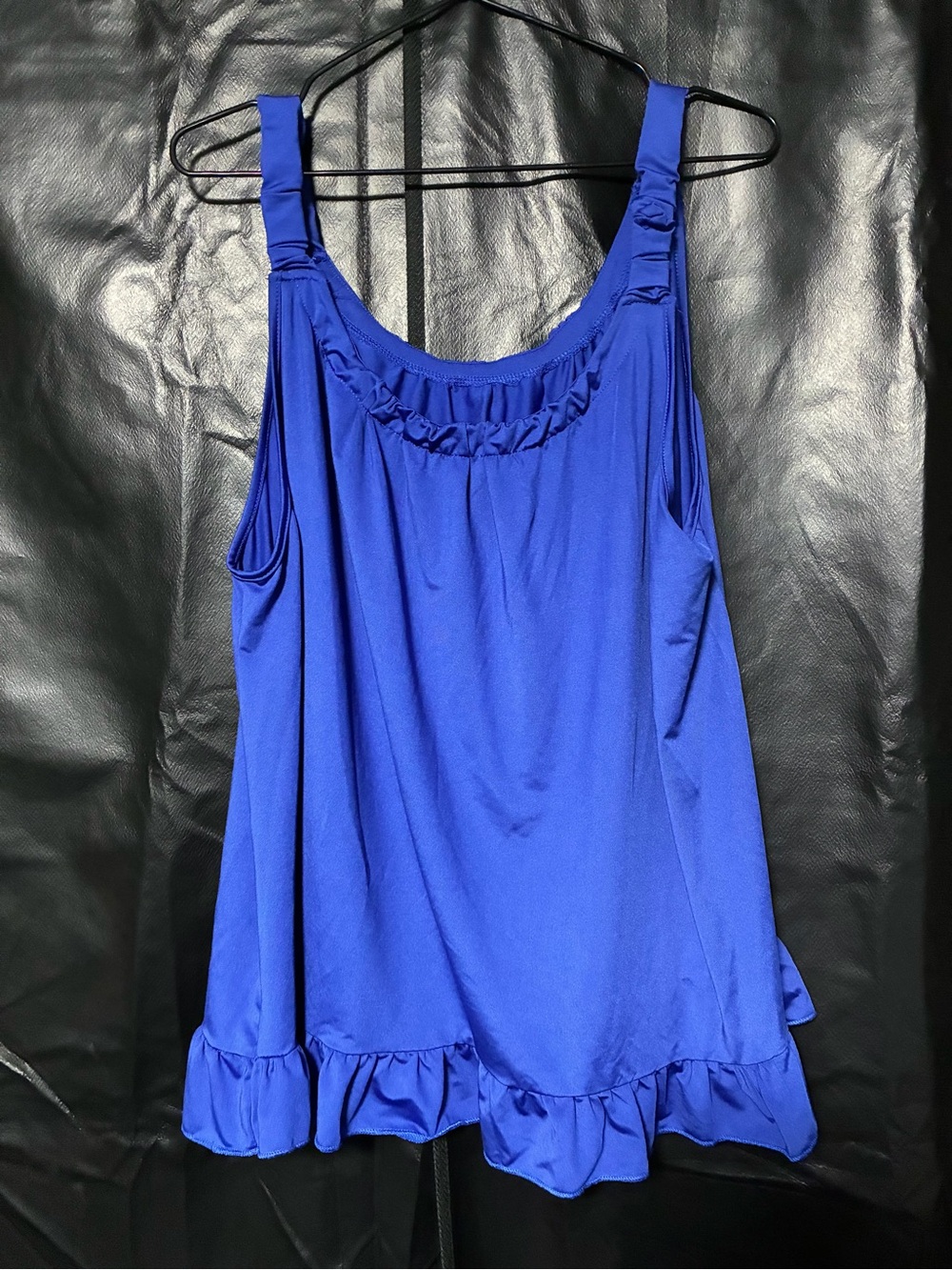 Blue Ruffle Hem Women's Tank Top